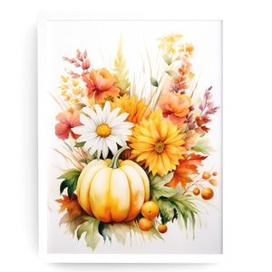 Wall Art Watercolor Floral Pumpkins Illustration Print Poster Card Unframed